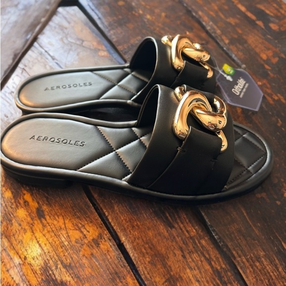 NWT Aerosoles Women's Big Chain Slide Slipper Size 7 Black - Picture 2 of 11